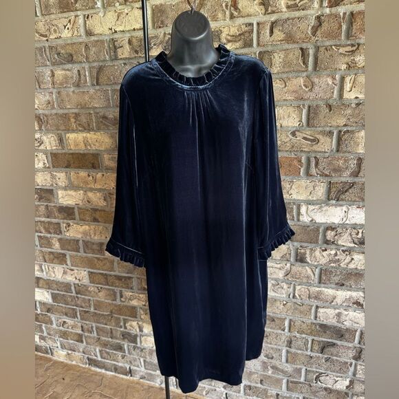 Boden Adora Velvet Shift Dress Navy Blue Size 14 - Picture 8 of 12